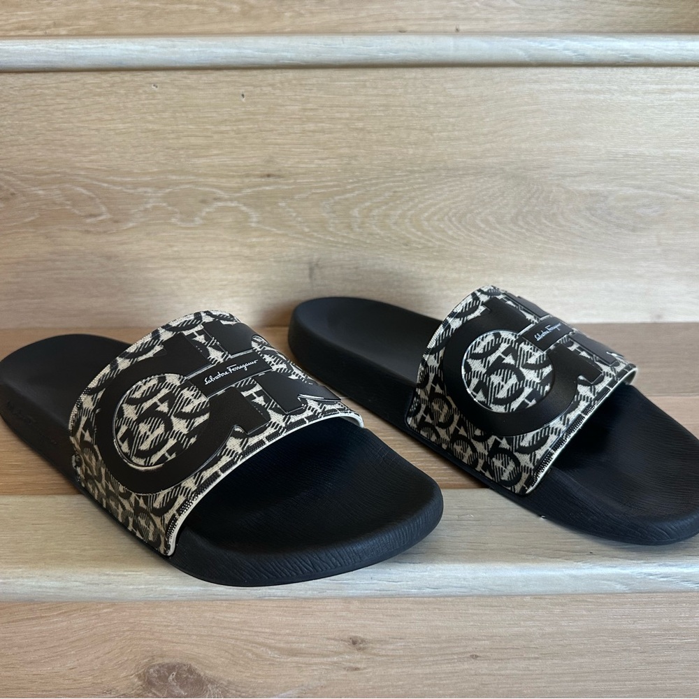 Salvatore Ferragamo Black and White Slides